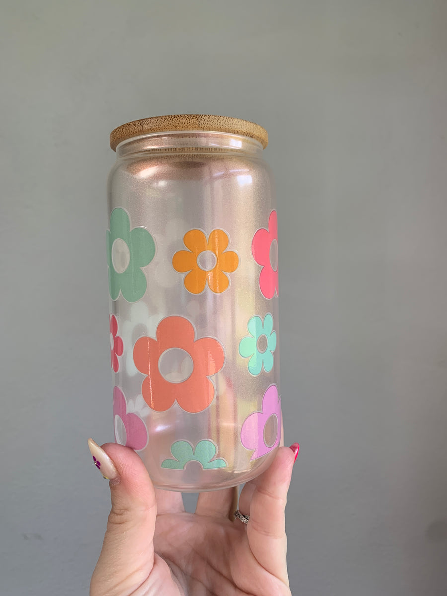 Spring Glass Beer Can with lid & straw – KraftyPineappleCreationsLLC
